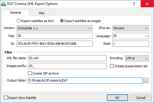 DLP Cinema XML Export Configuration - General DLP Cinema XML Export Configuration - General