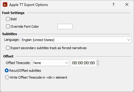&nbsp;Apple iTunes Timed Text Export Configuration