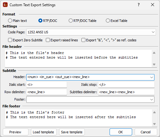 &nbsp;Custom RTF/DOC/DOCX Export Configuration