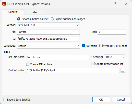 &nbsp;DLP Cinema XML Export Configuration - General