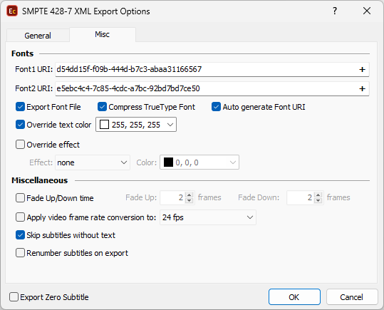 DCMD SMPTE 428 Export Configuration- Font DCMD SMPTE 428 Export Configuration- Font