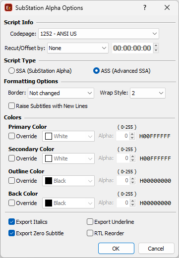 SubStation Alpha Config Dialog SubStation Alpha Config Dialog