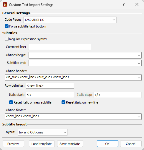 &nbsp;Custom Text Import Settings