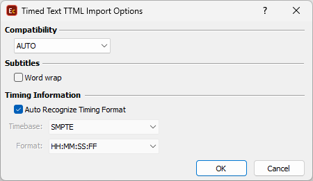 &nbsp;Timed Text Import Options