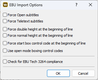 EBU Import Options EBU Import Options