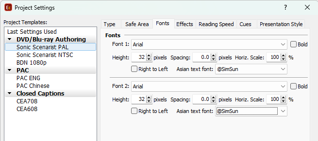 Project Properties – Fonts Page (Native mode) Project Properties – Fonts Page (Native mode)