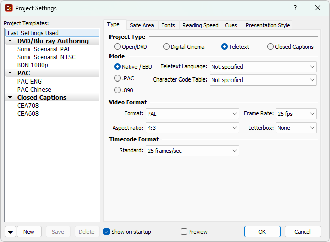 &nbsp;Teletext mode settings