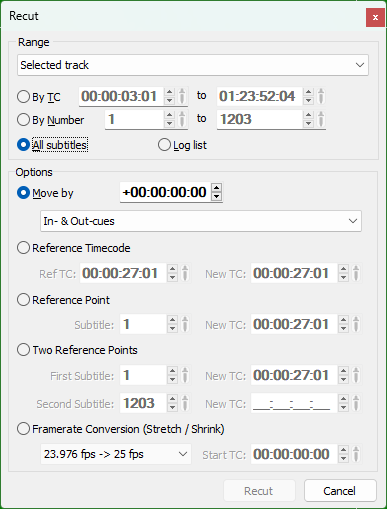 &nbsp;Recut Subtitles dialog