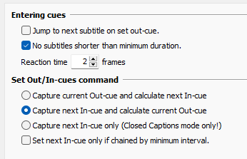 &nbsp; Options to capture In/Out cues
