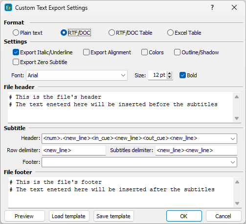&nbsp;Custom Text Export Configuration