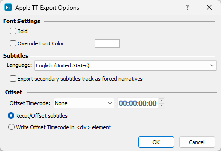 &nbsp;Apple iTunes Timed Text Export Configuration
