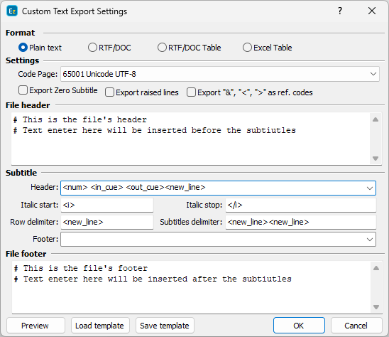 &nbsp;Custom Text Export Configuration