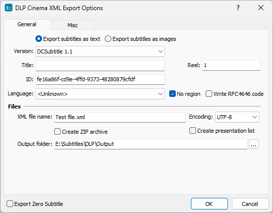 DLP Cinema XML Export Configuration - General DLP Cinema XML Export Configuration - General