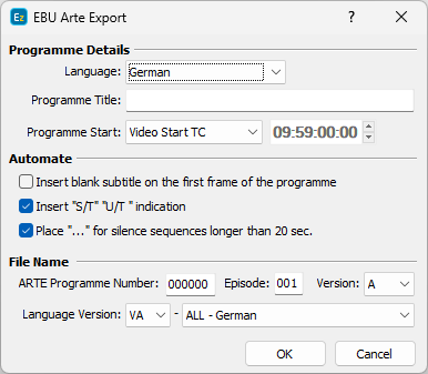 EBU for ARTE export configuration EBU for ARTE export configuration