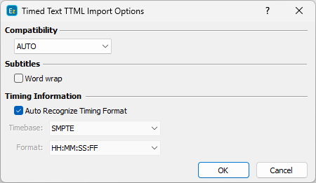 &nbsp;Timed Text Import Options