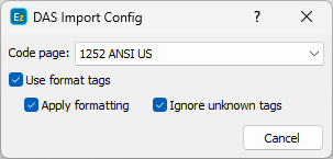 DAS Files Import Configuration DAS Files Import Configuration