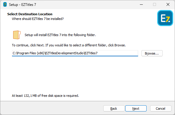 Destination Folder selection Destination Folder selection