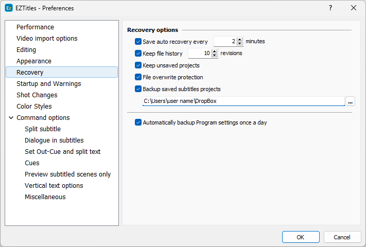 Preferences - Backup and Recovery Preferences - Backup and Recovery