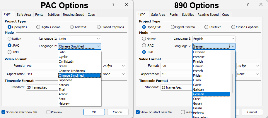 &nbsp;PAC/890 Languages Select