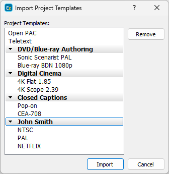 &nbsp;Import Project Templates