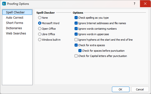 Spell Check Options Spell Check Options