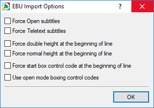 EBU Import Options EBU Import Options